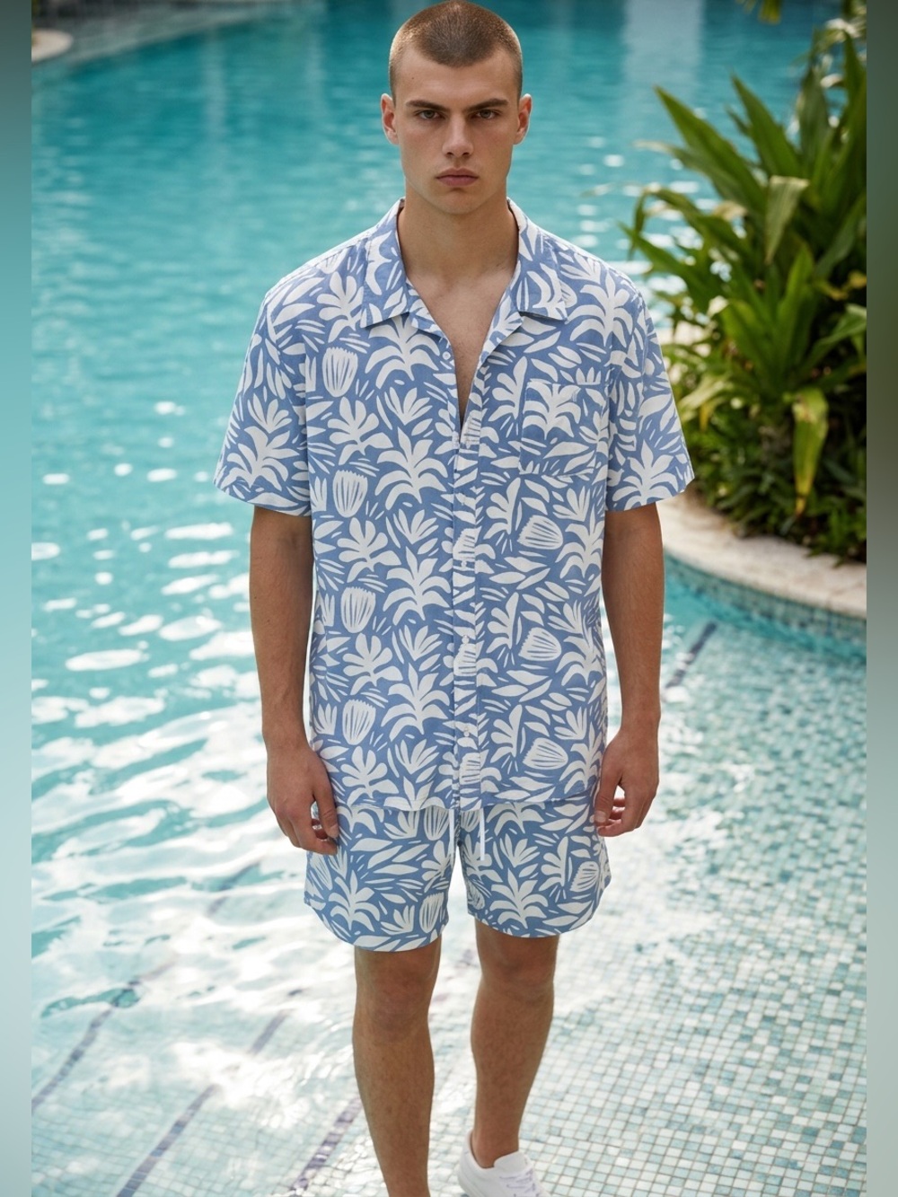 ALLFENIX Botanical Cabana Men's Swim Trunks and Shirt Set NWT